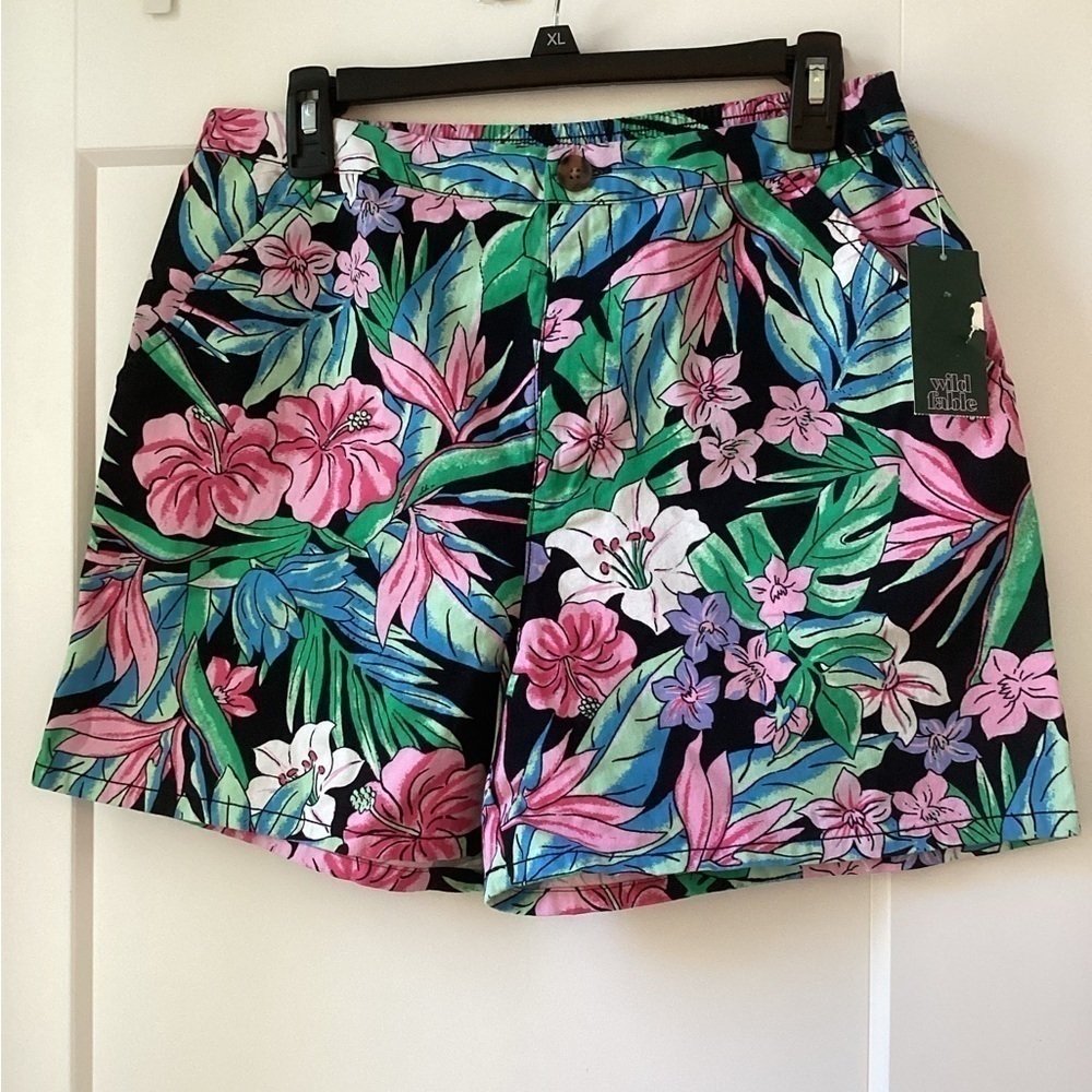 Wild Fable Womens Tropical Floral Chino Shorts Pink Green Medium NWT